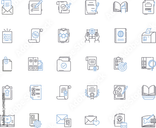 Bookmaking line icons collection. Binding, Covering, Folding, Stitching, Collating, Trimming, Creasing vector and linear illustration. Embossing,Imprinting,Endpapers outline signs set