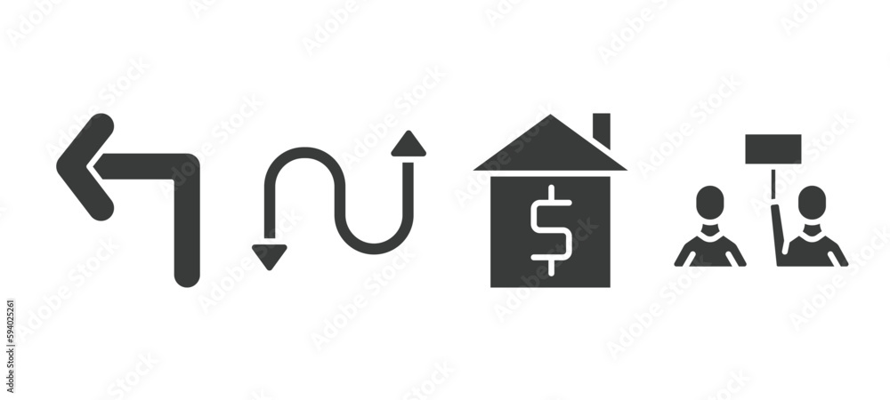 set of user interface filled icons. user interface glyph icons included left turn, bending, house value, industrial action vector. set of user interface filled icons. user interface glyph icons included left turn, bending, house value, industrial action vector.