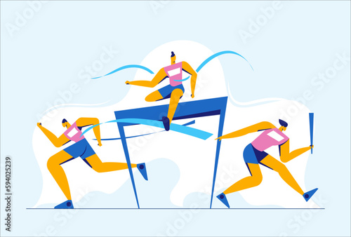 Athlete in Action jumping over hurdles