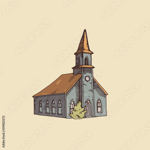 English church on white background. Vector illustration.