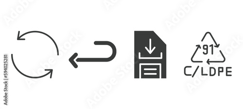 set of user interface filled icons. user interface glyph icons included refresh button, return left arrow, download data, 91 c/ldpe vector.