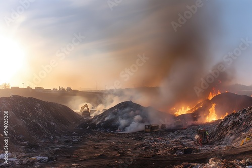 burning trash pile, generative ai © bigtown