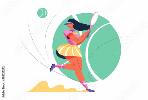 Abstract Tennis player female with a racket and ball