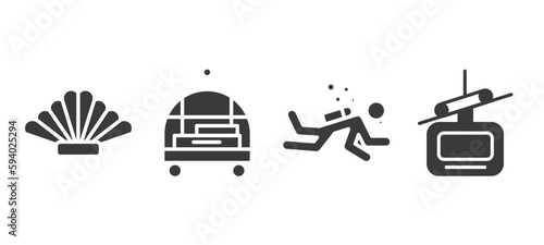 set of travel and trip filled icons. travel and trip glyph icons included shell, bellhop, scuba diving, cable car vector.