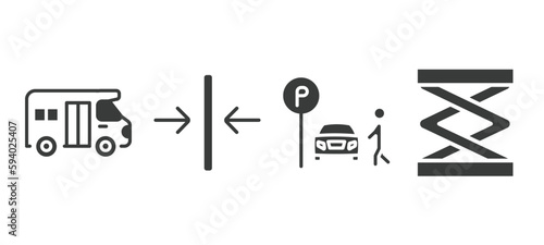 set of transportation filled icons. transportation glyph icons included school van, slim, parking men, lifter vector.