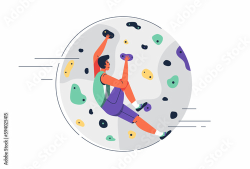 Athlete Rock climbing Training with grips on climbing wall