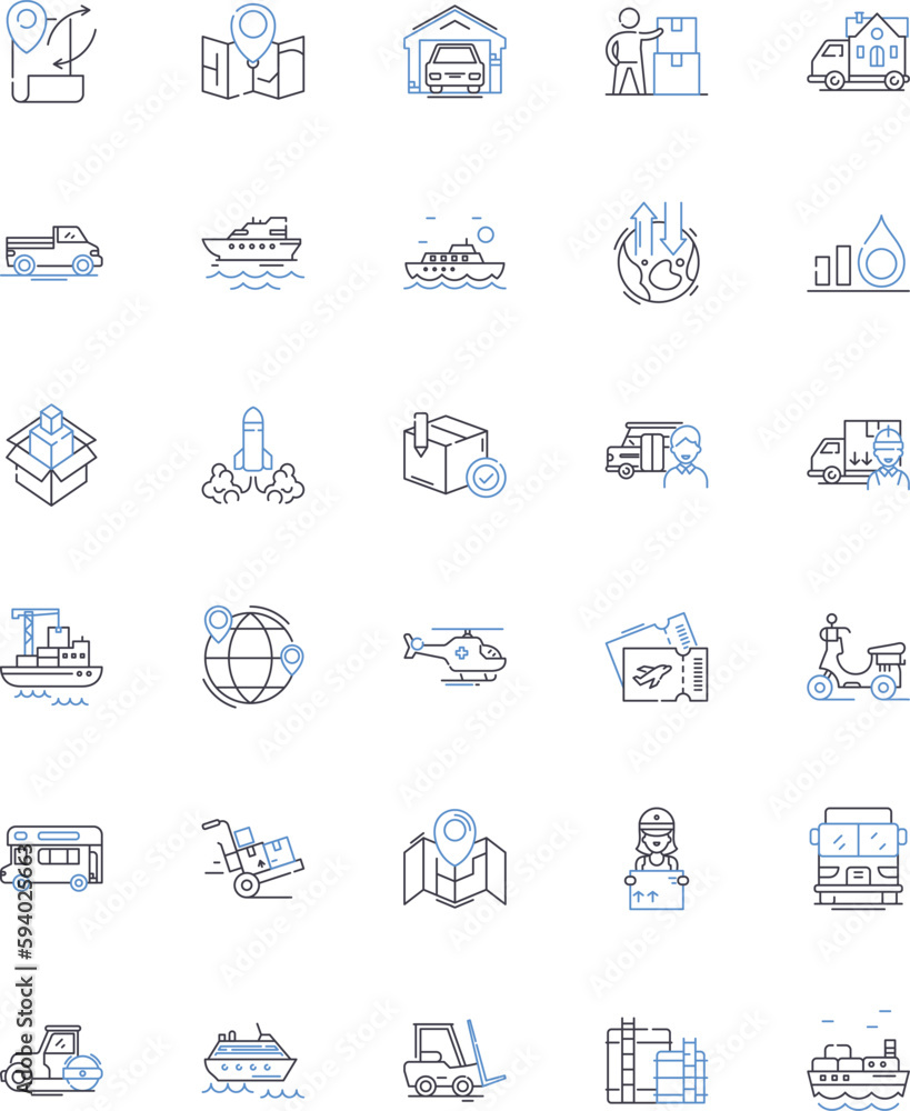 Freight line icons collection. Cargo, Shipment, Logistics, Transport, Haulage, Delivery, Dispatch vector and linear illustration. Consignment,Carriage,Distribution outline signs set