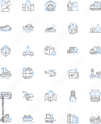 Freight line icons collection. Cargo, Shipment, Logistics, Transport, Haulage, Delivery, Dispatch vector and linear illustration. Consignment,Carriage,Distribution outline signs set