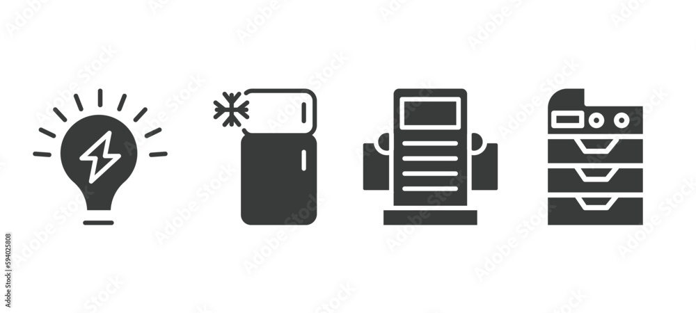 set of technology filled icons. technology glyph icons included light on, domestic, dialysis, photocopier vector. set of technology filled icons. technology glyph icons included light on, domestic, dialysis, photocopier vector.