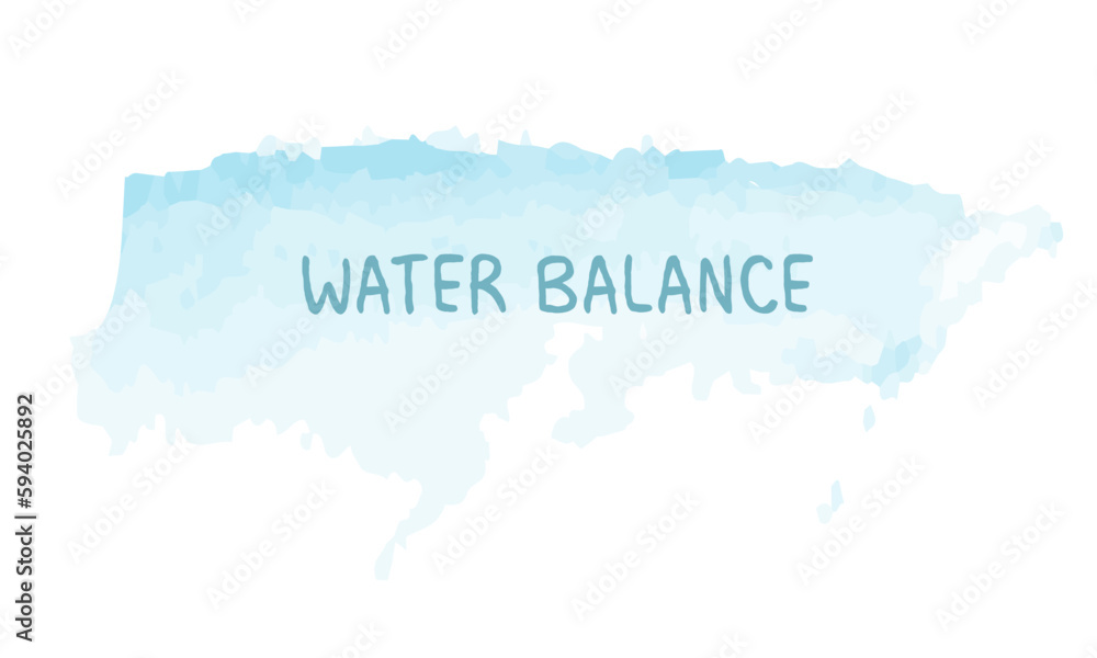 The inscription: water balance. Perfect design for cards, posters, banners, prints. Water balance phrase on blue watercolor background. Healthy concept.