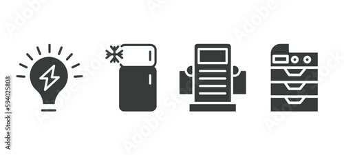 set of technology filled icons. technology glyph icons included light on, domestic, dialysis, photocopier vector.