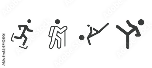 set of sport and game filled icons. sport and game glyph icons included ice skating, trekking, capoeira, taekwondo vector.
