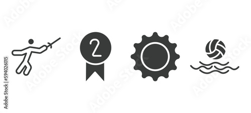 set of sport and game filled icons. sport and game glyph icons included medieval fencing, second prize, equipment, waterpolo vector.