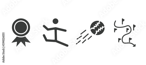 set of sport and game filled icons. sport and game glyph icons included golden medal, dancer motion, home run, slalom vector.