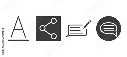 set of social media marketing filled icons. social media marketing glyph icons included letter color, photo share, feedback, suggestion vector.