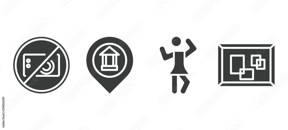 set of museum and exhibition filled icons. museum and exhibition glyph icons included no photo, museum map, ballet, pop art vector. set of museum and exhibition filled icons. museum and exhibition glyph icons included no photo, museum map, ballet, pop art vector.