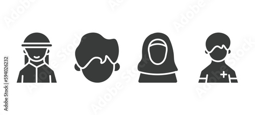 set of people and relation filled icons. people and relation glyph icons included bedouin, facial hair, arab woman, pacient vector.