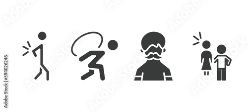 set of people and relation filled icons. people and relation glyph icons included spindle, burden, hairy, sexual harassment vector.