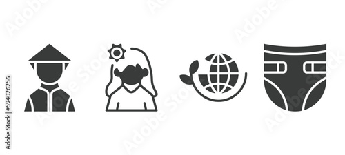 set of people and relation filled icons. people and relation glyph icons included vietnamese, woman with flower, ecosystem, baby diaper vector.