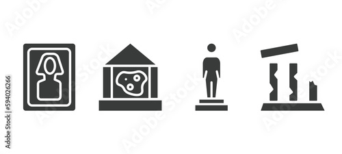 set of museum and exhibition filled icons. museum and exhibition glyph icons included el greco, geological, statue, relics vector.
