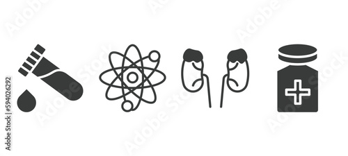 set of medical and healthcare filled icons. medical and healthcare glyph icons included blood analysis, atomic structure, adrenal gland, cure vector.
