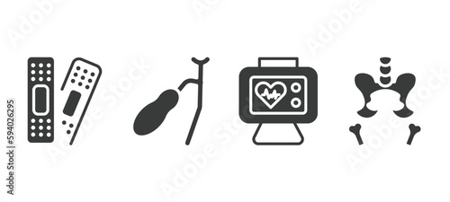 set of medical and healthcare filled icons. medical and healthcare glyph icons included plastering, gallbladder, heart rate monitor, pelvic area vector.