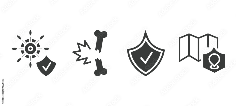 set of insurance and coverage filled icons. insurance and coverage glyph icons included ship insurance, fracture, protection, coverage area vector.