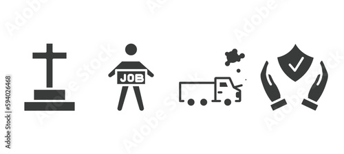 set of insurance and coverage filled icons. insurance and coverage glyph icons included funeral, unemployed, total loss, safety insurance vector.