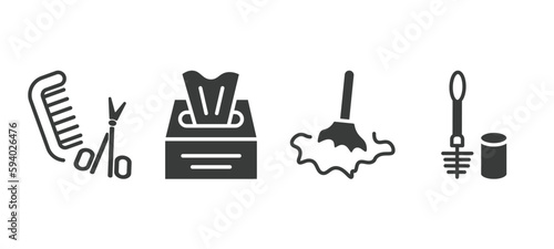 set of hygiene and sanitation filled icons. hygiene and sanitation glyph icons included grooming, tissues, wet cleaning, toilet brush vector.