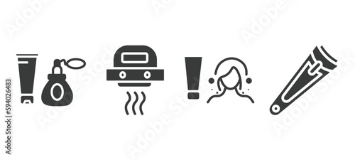 set of hygiene and sanitation filled icons. hygiene and sanitation glyph icons included cosmetics, hand dryer, scrub up, nail clippers vector.