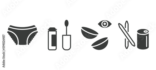 set of hygiene and sanitation filled icons. hygiene and sanitation glyph icons included underwear, dolled up, lens, toothpick vector. photo