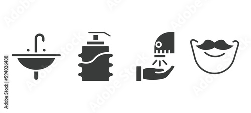 set of hygiene and sanitation filled icons. hygiene and sanitation glyph icons included washbowl, pump bottle, dryer, beardy vector.