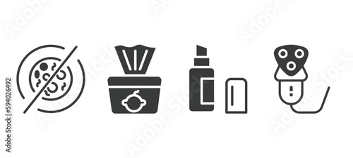 set of hygiene and sanitation filled icons. hygiene and sanitation glyph icons included antibacterial, baby wipe, lip balm, electric razor vector.