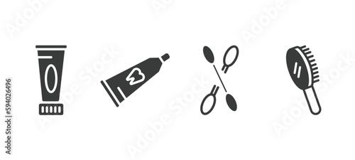 set of hygiene and sanitation filled icons. hygiene and sanitation glyph icons included body cream, tooth paste, cotton, primp vector.