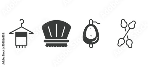 set of hygiene and sanitation filled icons. hygiene and sanitation glyph icons included face towel, shower cap, urinal, cotton swabs vector.