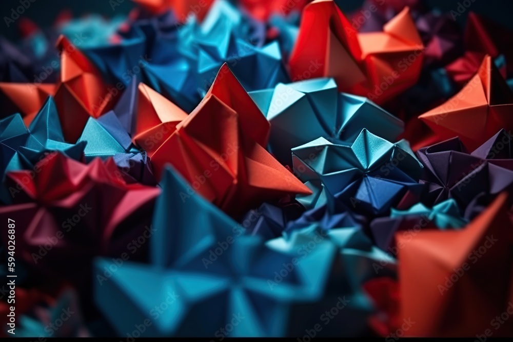 Polygonal blue and red abstract with spiky connection structure made with generative AI Polygonal blue and red abstract with spiky connection structure made with generative AI