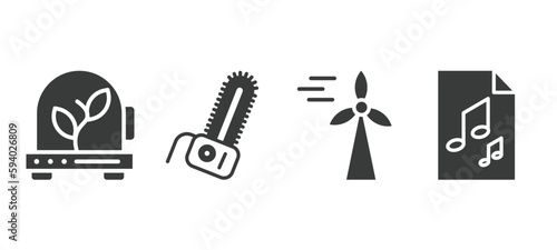 set of automation and high filled icons. automation and high glyph icons included incubator, chainsaw, eolic energy, audio file vector.