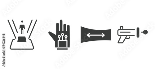 set of automation and high filled icons. automation and high glyph icons included teleportation, wired gloves, panoramic view, blaster vector.