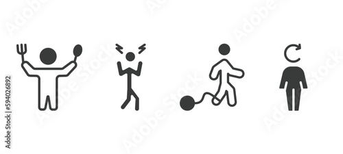 set of feeling and reaction filled icons. feeling and reaction glyph icons included hungry human, aggravated human, guilty human, refreshed vector.