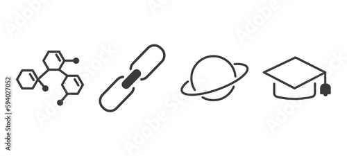 set of education filled icons. education glyph icons included chemical formula, binding, planet saturn, graduate cap vector.