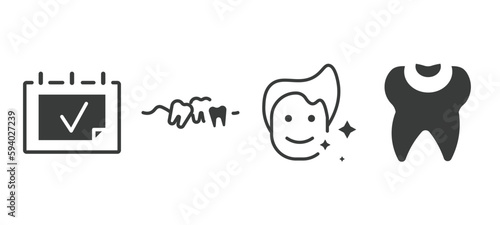 set of dental health filled icons. dental health glyph icons included examination, malocclusion, healthy boy, dental filling vector.