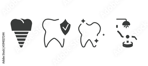 set of dental health filled icons. dental health glyph icons included fake tooth, prophylaxis, shiny tooth, dental chair vector.