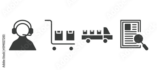 set of delivery and logistics filled icons. delivery and logistics glyph icons included support, package on trolley, cargo, waybill vector.