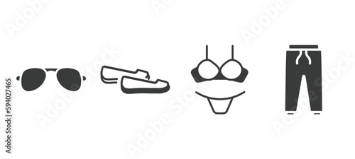set of clothes and outfit filled icons. clothes and outfit glyph icons included pilot sunglasses, loafer, lingerine, sweatpants vector.