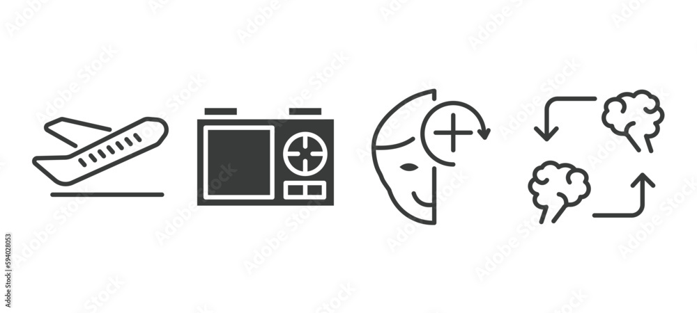 set of ai and future technology filled icons. ai and future technology glyph icons included aeroplane, nano sensor, deformity, mind transfer vector. set of ai and future technology filled icons. ai and future technology glyph icons included aeroplane, nano sensor, deformity, mind transfer vector.