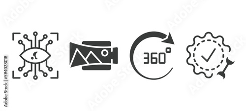 set of artificial intellegence filled icons. artificial intellegence glyph icons included eye tap, panorama, 360 degree, technical support vector.