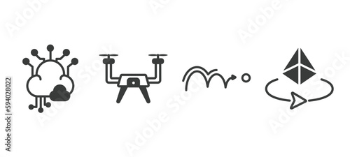 set of artificial intellegence filled icons. artificial intellegence glyph icons included big data, drone, motion, 3d vector.