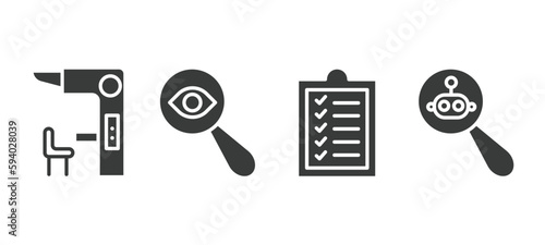 set of ai and future technology filled icons. ai and future technology glyph icons included sensorama, detection, check list, microbots vector.
