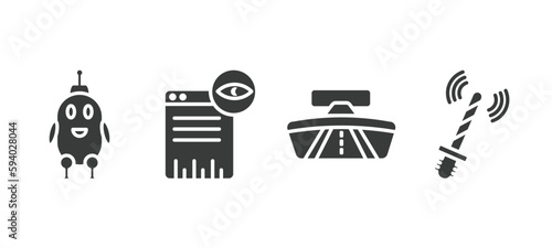 set of artificial intellegence filled icons. artificial intellegence glyph icons included robot, page views, rearview mirror, ar wand vector.