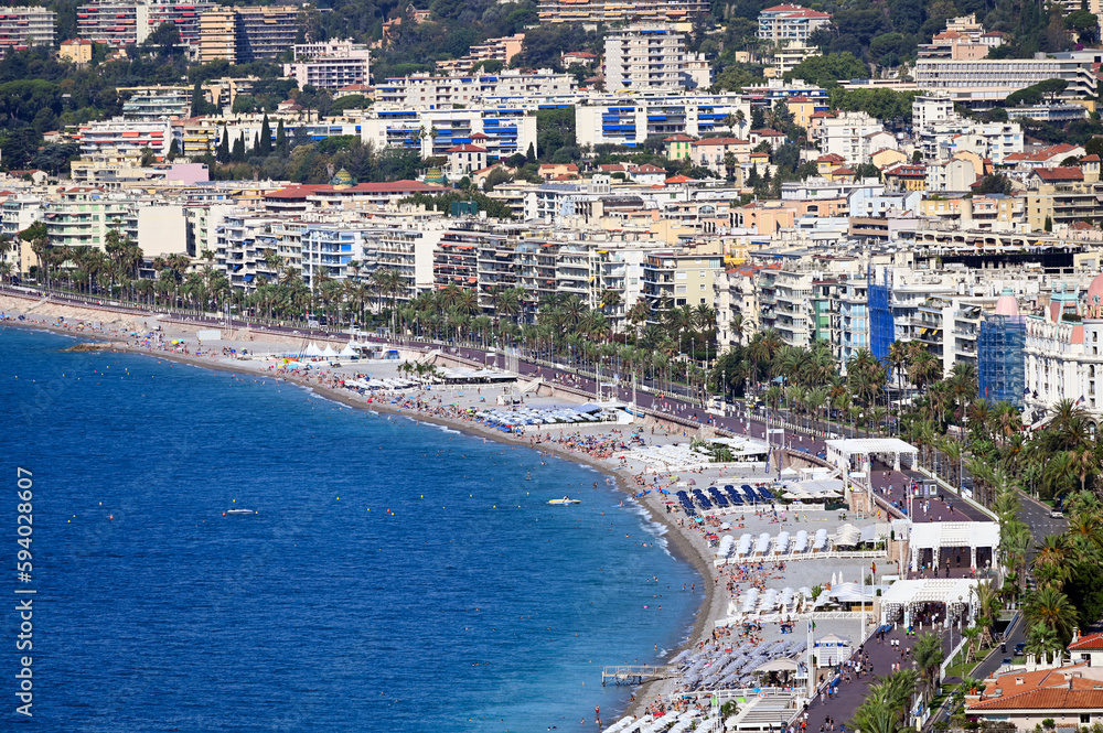 Beach and Promenade des Anglais Nice France summer season
